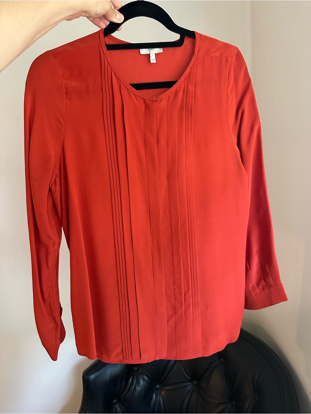 100% Silk Joie Women's Pintuck Front Blouse in Rust Red / burn orange